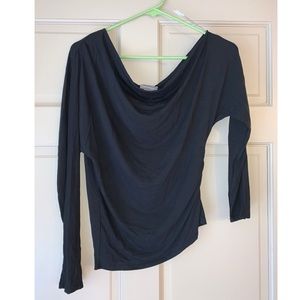 Black Off Shoulder Longsleeve Top w/ Side Ruching